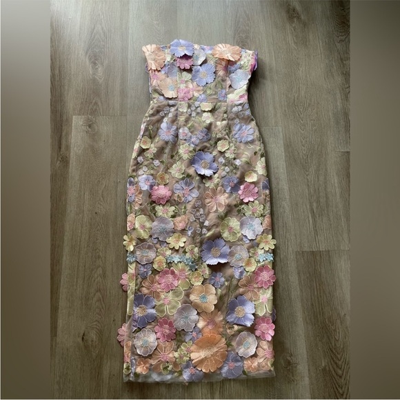 elliatt helena pink & purple strapless 3d floral embellished midi dress Large - Picture 1 of 9